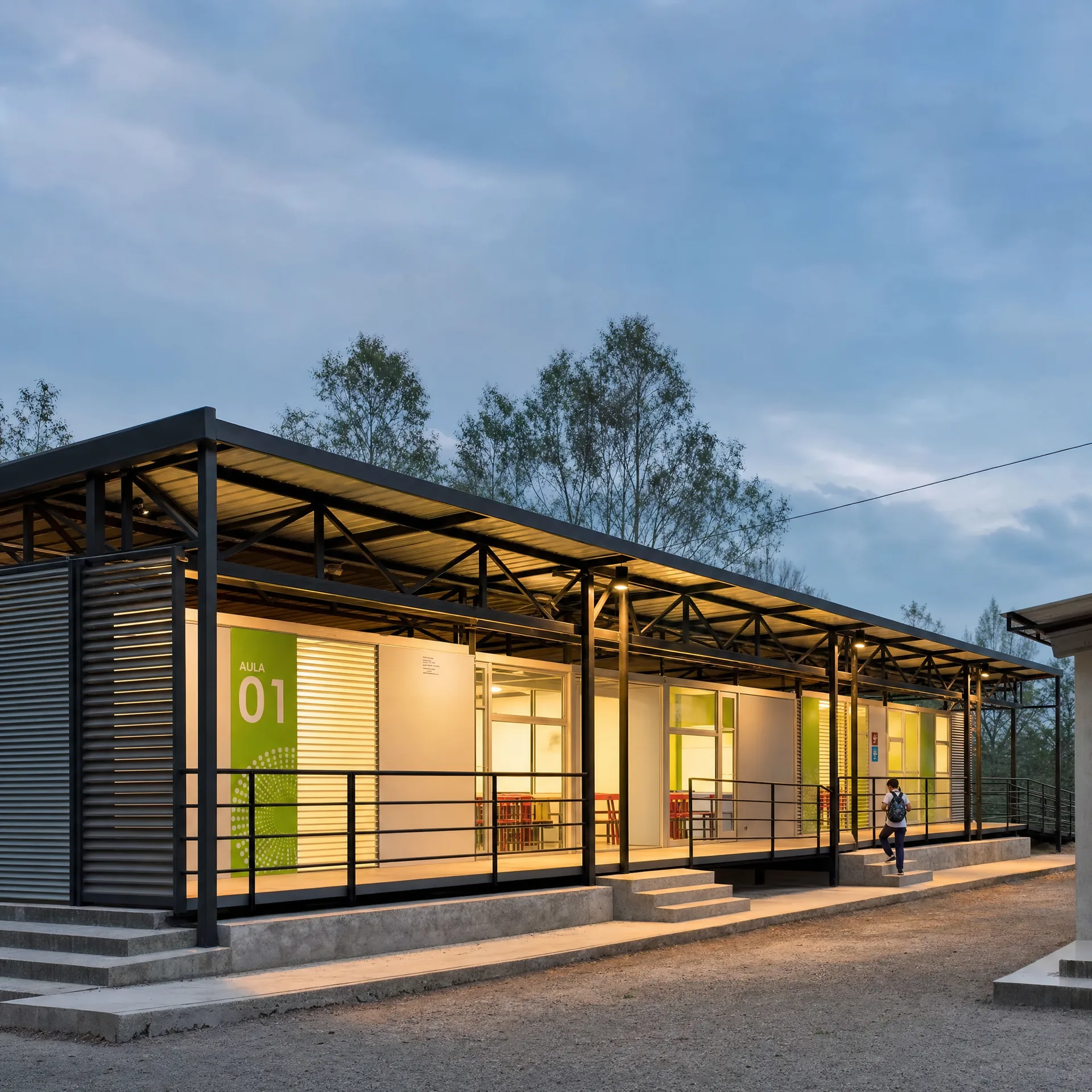 Aula modular en estructura metálica — aulas en metal y colegios modulares en Colombia