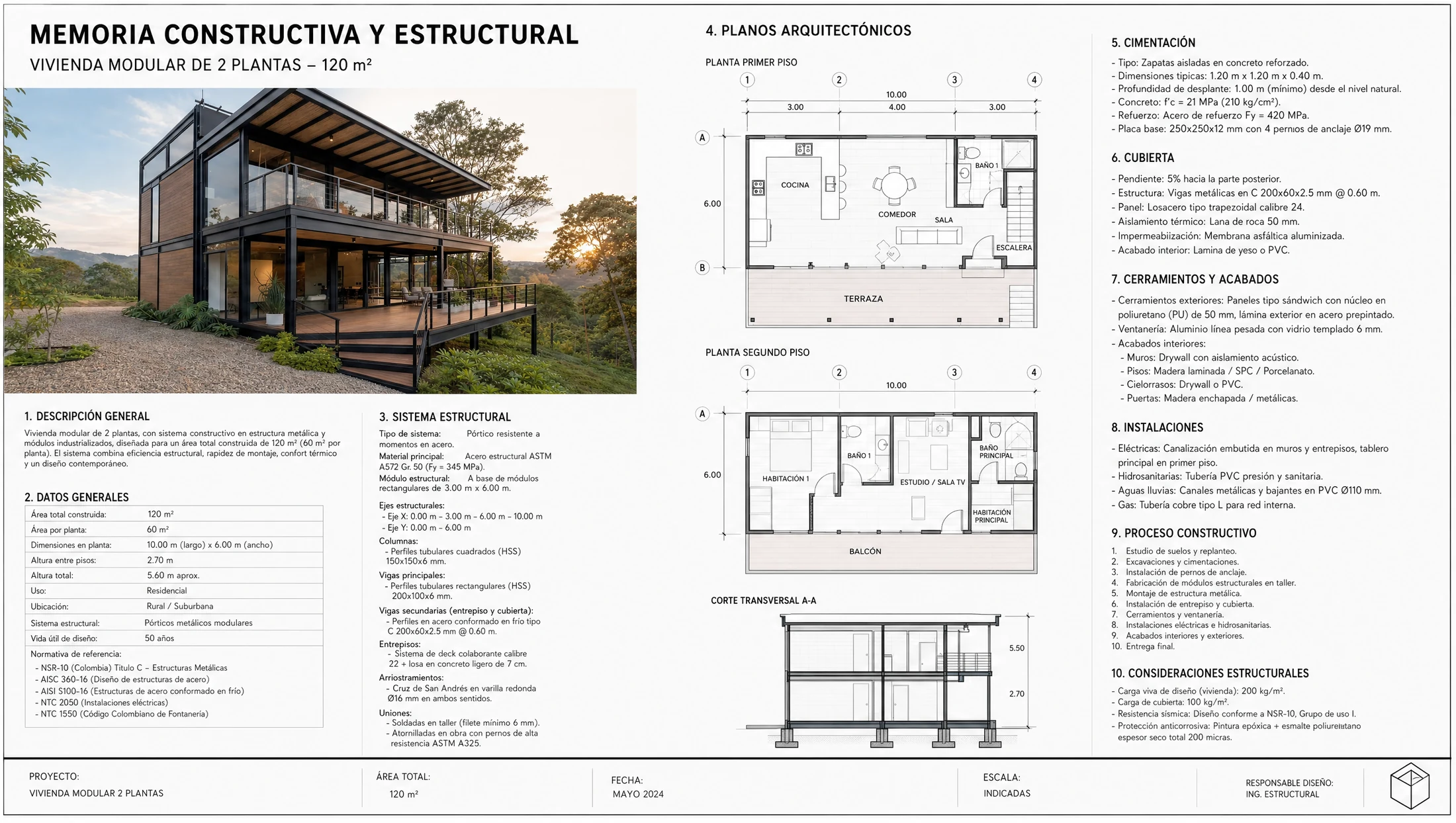 Memoria estructural de casa en estructura metálica de 120 m² certificada NSR-10