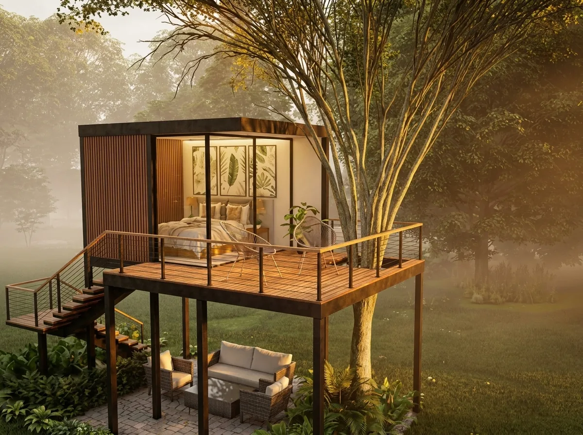 Glamping modular en metal — glamping y cabañas prefabricadas en estructura metálica